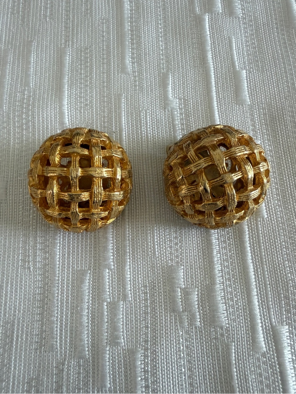 Gold Woven Dome Clip-On Vintage Earrings by Carlyle